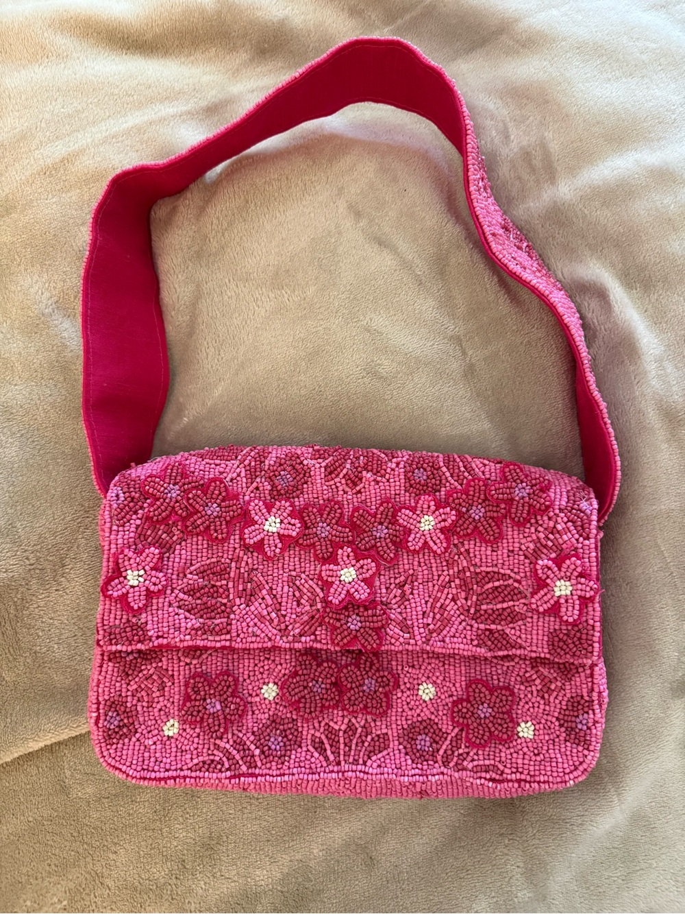 Beaded Pink Floral Shoulder Bag